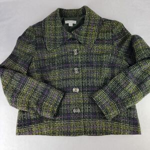 Pendleton Plaid Blazer Women 12 Lined Purple‎ Green Tweed Autumn Arbor Pockets